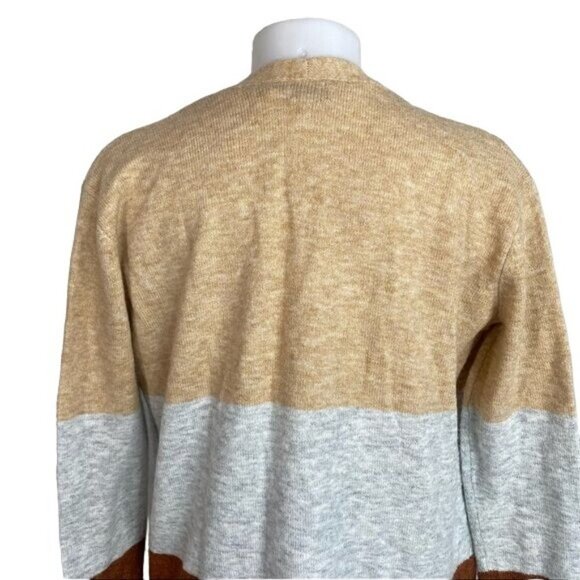 A New Day Striped Cardigan Tan Grey Tawny Long Acrylic Sweater Size XS - Picture 8 of 10